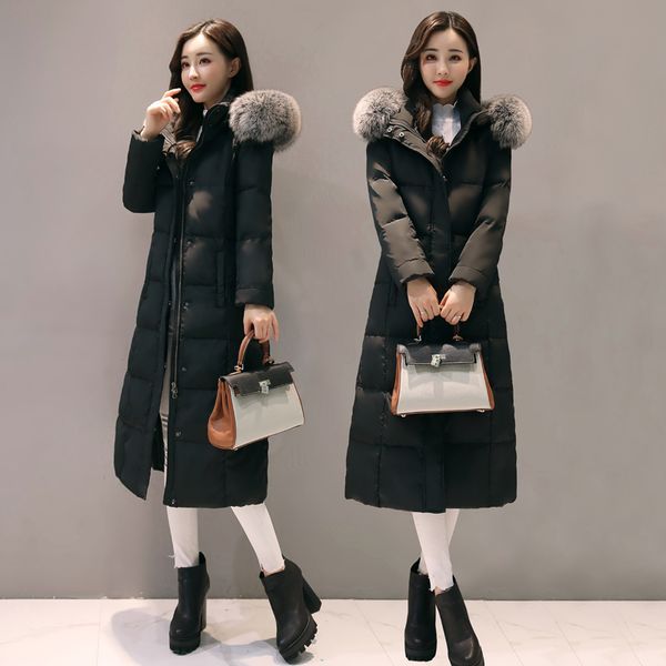 

women's down & parkas boollili 2021 winter long duck jacket women hooded with fur collar coat female womens jackets casaco feminino, Black