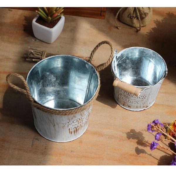 

2pcs rustic vintage iron buckets shabby chic flower pots for home garden
