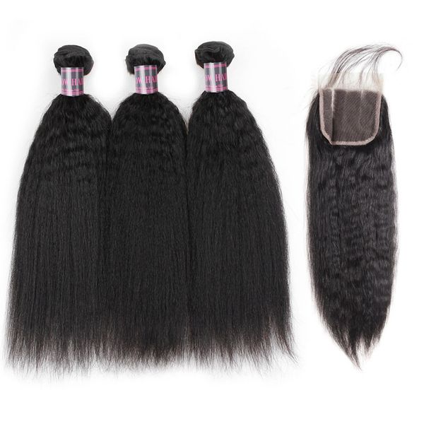 

yaki straight wholesale peruvian human hair weaves 10a brazilian hair bundles with closure 3bundles with lace closure hair extensions, Black