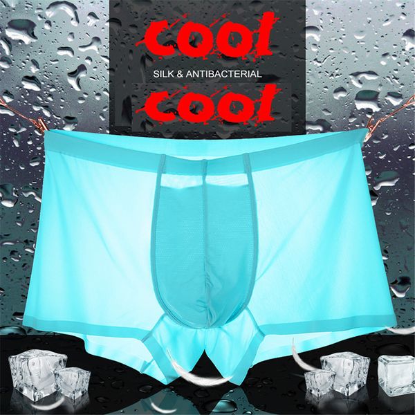 

breathable ice silk mens fashion underwear silk non-slip thin pouch underpants panties shorts underwear boxer shorts j10, Black;white