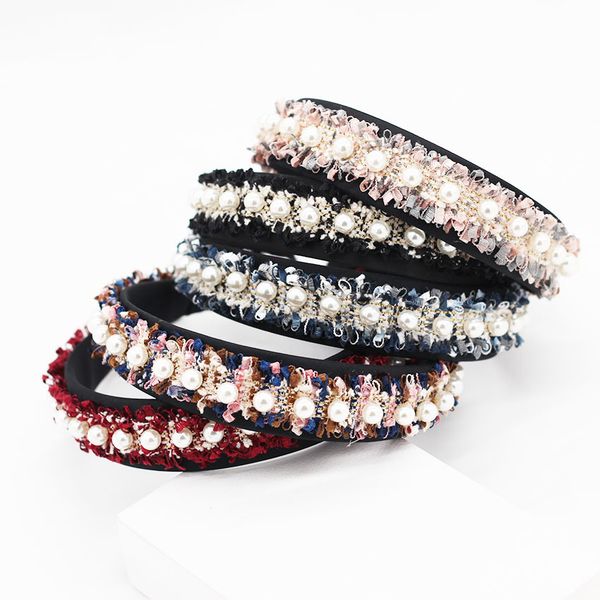 

new korean version of the simple and versatile color pearl handmade headband bride temperament hair accessories 809, White;golden