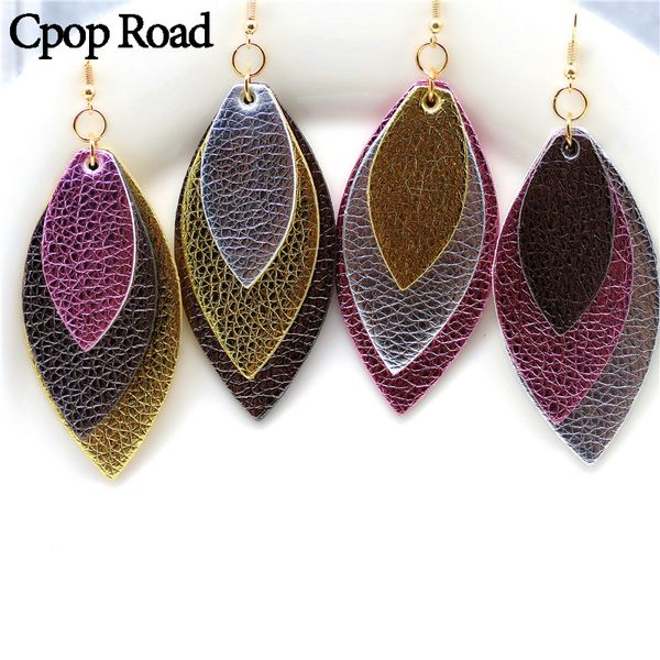 

cp листьев мульти слои кожи серьга искусственная для женщин яркой кожи золото розовый моды падения мотаться серьги женщины аксессуаров подар, Silver