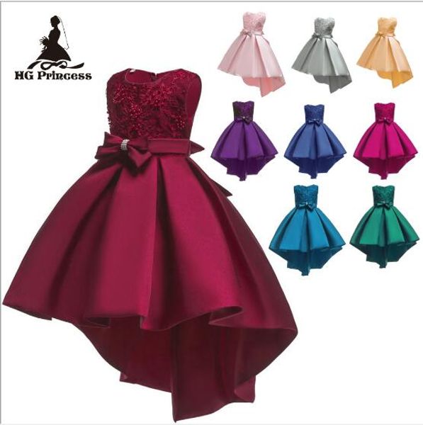 

1pcs girls high princess dress trailing kids lace flower ruffle pleated wedding gowns full formal party dresses cosplay costumes clothing, Red;yellow