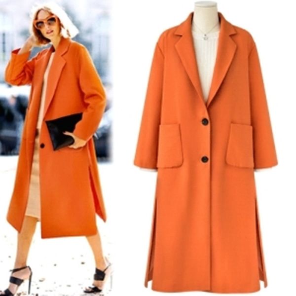 

women winter 2020 coats new autumn and winter solid color fashion large size cashmere coat long coat female, Black