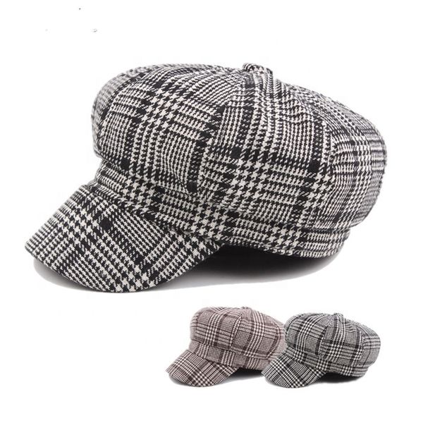 

wholesale japan style vintage painter houndstooth beret newsboy caps for girls woman autumn winter warm dress