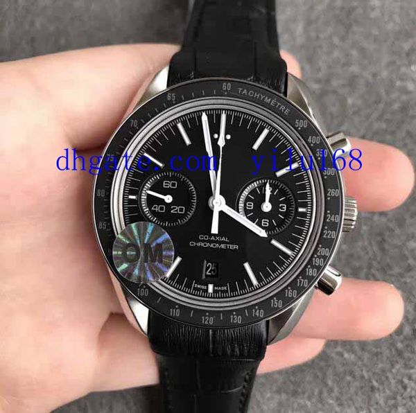 

men's 44mm om factory moonwatch dark side of the moon v2 edition eta 9300 watch black ceramic tachymeter automatic chronograph watches, Slivery;brown