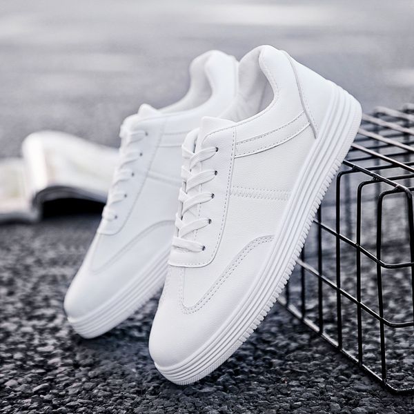 

2019 autumn new casual shoes mens leather flats oxfords lace-up shoes fashion pu leather breathable comfortable sneakers l156, Black