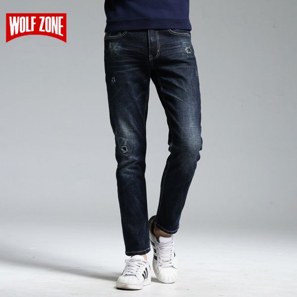 

new arrival 2017 jeans men cotton biker stripe strechy solid silm fit mid-waist soft fashion male full length, Blue