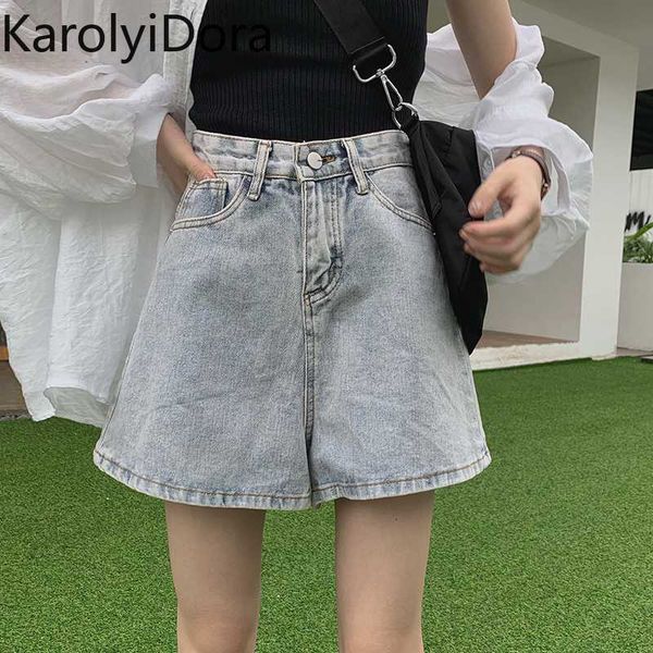 

женские джинсы мода 2020 лето корейские свободные дикие промытые a-line джинсовые шорты высокая талия широкие брюки ноги, Blue