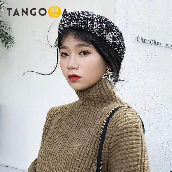 

plaid knitted women winter berets caps woman hats c11, Blue;gray
