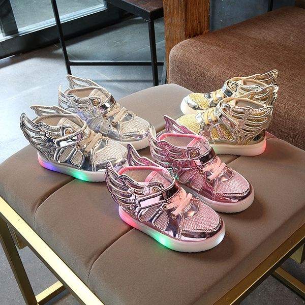 

european cartoon wing fashion baby first walkers boots hook&loop lovely cute baby shoes all seasons glowing led footwear
