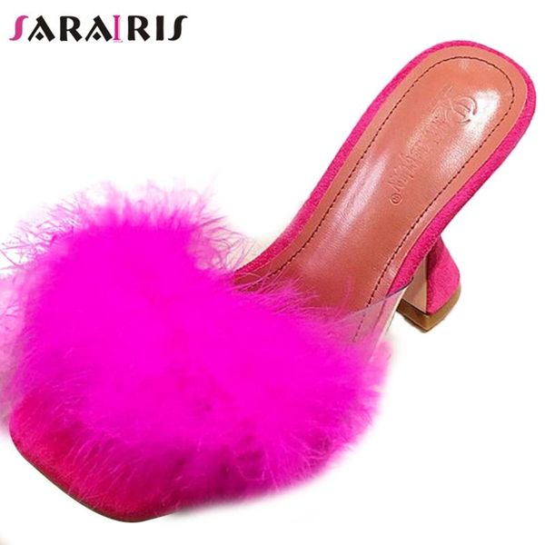 

sarairis new female sweet high heels slippers daily casual slip-on slides women summer decorating shoes woman, Black