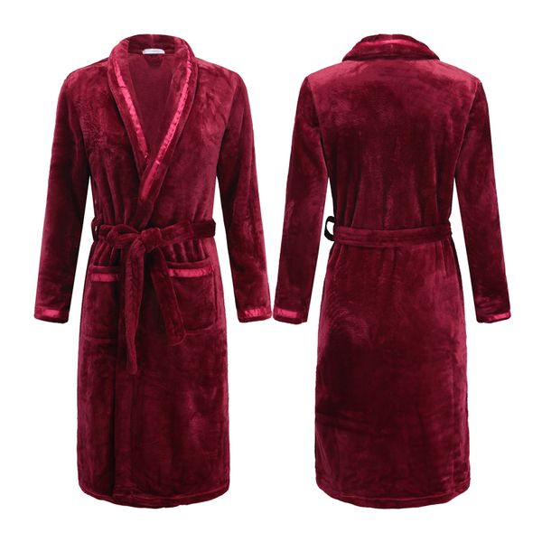 

h5979 men bathrobe thick flannel warm autumn winter long sleeve sleepwear robe male plus size comfortable thermal soft nightwear, Black;brown