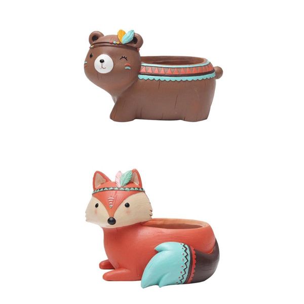 

2pc cartoon animal resin succulent pot garden cacti plant box office decor