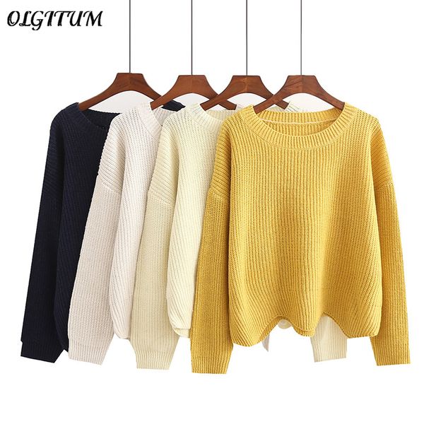 

2019 fashion new sweater women wave hem autumn/winter student round neck sweater and pullover sweet yellow ruffled knit, White;black