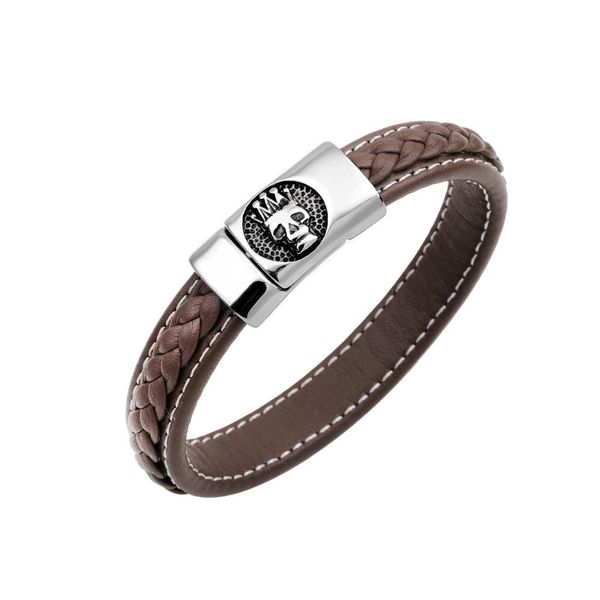 

stainless steel skull crown bracelet exotic creative personality cowhide woven bracelet, Golden;silver