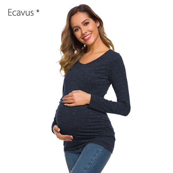 

maternity blouses long sleeve side ruched maternity clothes casual cotton pregnancy shirts womens clothing vetement femme, White