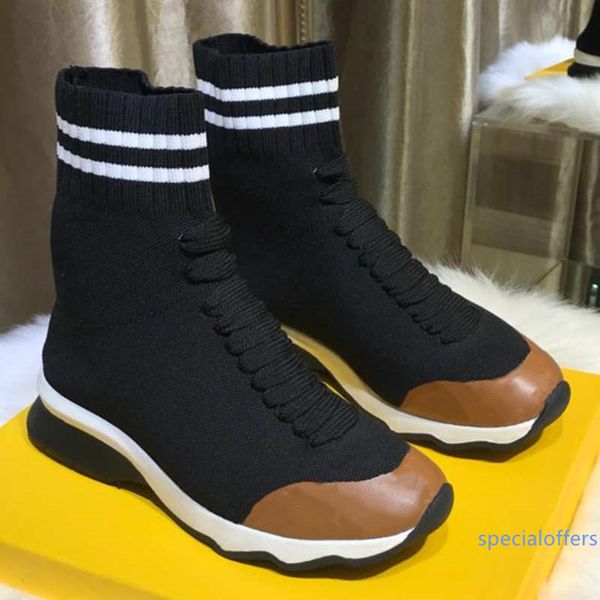 

stretch knit fabric sneakers womens luxury designer shoes italy fashion luxury mid-sock boots sneaker woman sock style sneaker with box, Black