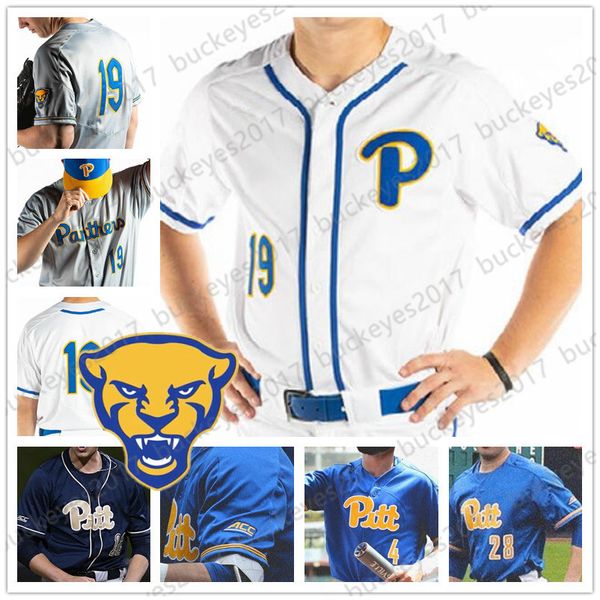 

custom 2019 pitt pittsburgh panthers baseball white royal blue gray any number name 34 tj zeuch 1 nico popa 3 sky duff jersey, Black