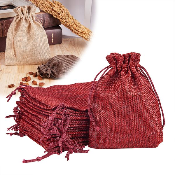 

9.5x13.5cm льняные сумки для упаковки ювелирных изделий небольшой подарочный пакет вино красный сумка для хранения drawstring мешок ганни ко, Pink;blue