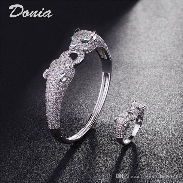 

donia jewelry party european and american fashion large classic animal micro inlaid zirconia bracelet ring set women's bracelet ring se, Black
