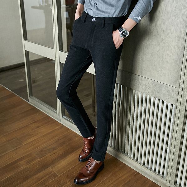 

gentleman business suit pant pantalon homme men's suit pant casual slim fit dress pants black classic formal trousers 2020, White;black