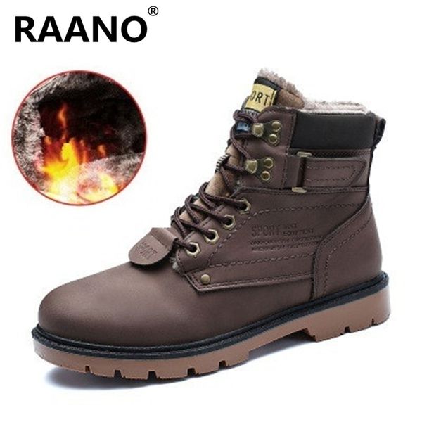 

size 39-46 men fashion lace-up boots durable rubber sole man leather ankle boots winter plush keep warm snow black brown