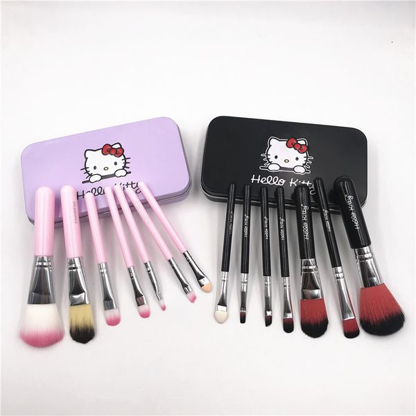 

7pc hello kitty makeup bru he et with iron mini box profe ional facial bru he black pink women girl gift