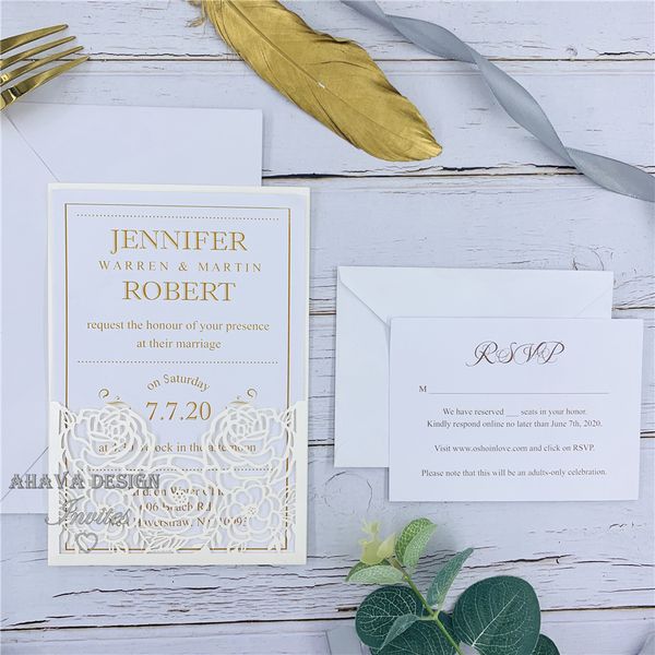 Special Ivory Laser Cut Wedding Invitation With Personalized