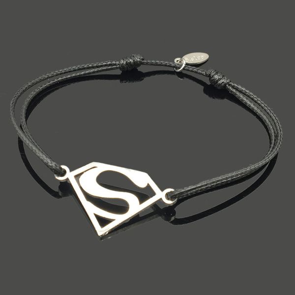 

super man stainless steel charm cord bracelet superman stainless steel pendant adjustable string bracelet for men jewelry, Golden;silver