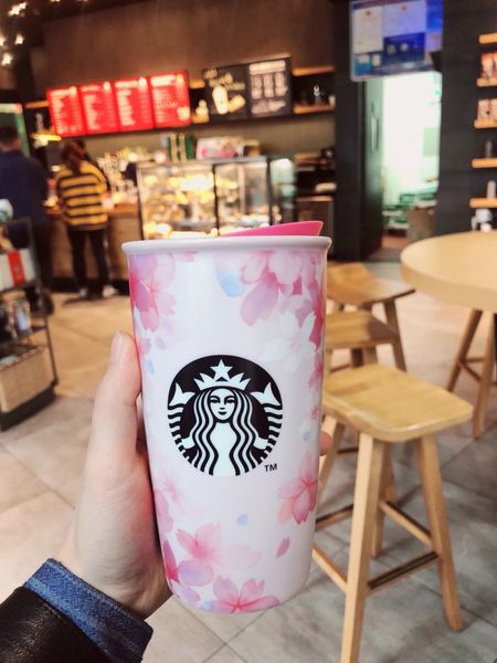 Acheter Nouveau Starbucks Day Fleur De Cerisier Danse Tasse à Café Tasse De Céramique Sakura Double Isolation Rose Tasse Daccompagnement Tasse Dans