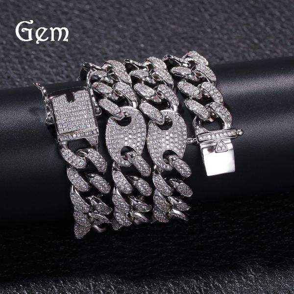 

cuban link chains hiphop color matching hip-hop necklace zircon multi-specification personalized men's necklace, Silver