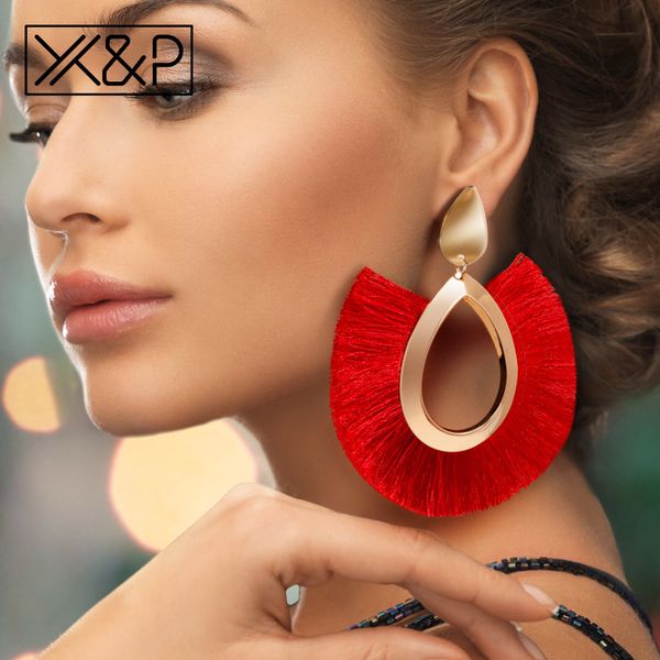 

x&p bohemian big tassel drop earrings for women lady female fringe handmade brincos statement fashion woman earring jewelry, Silver