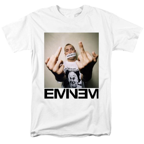 

bloodhoof new threads unofficial eminem slim shady the middle finger white em t-shirt asian size tee t shirt, White;black