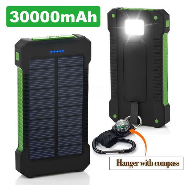 

горячая solar power bank 30000mah водонепроницаемый солнечное зарядное устройство 2 порта usb внешнее зарядное устройство powerbank для xiao