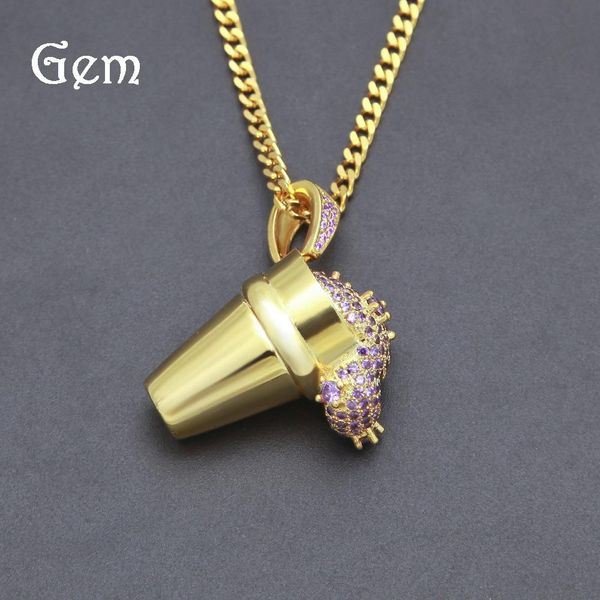 

hip hop bling cubic zirconia ice cream pendant boy men cool 18k gold color cuban chain hiphop gold filled necklace, Silver