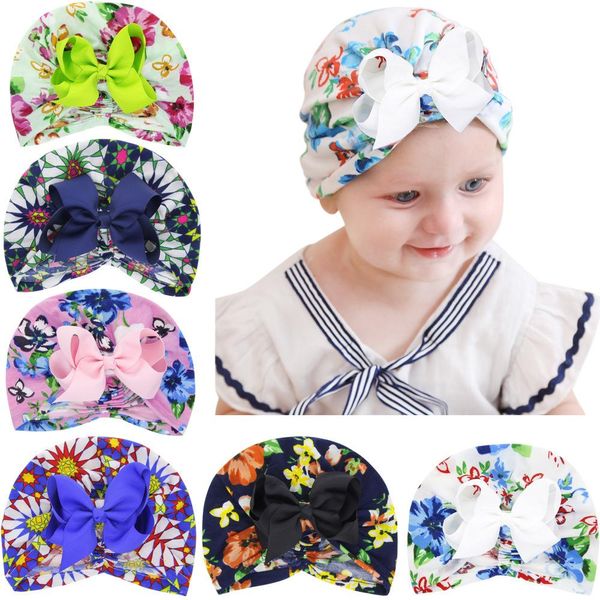 Bebê Chapéus Acessórios Infante recém-nascido bonito menina meninos da criança Comfy bowknot Cap Beanie Hat Flower tampões coloridos Crianças