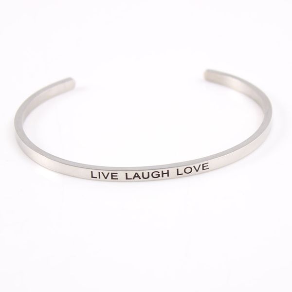 

316l stainless steel bracelets engraved live laugh love inspirational quote cuff bracelet mantra bracelet bangle for women, Black