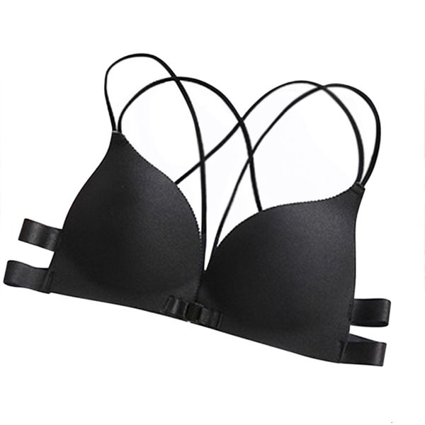 

padded bra women underwears bras women padded wire bra strappy super push up bralette front closure women intimes backless underwear, Red;black
