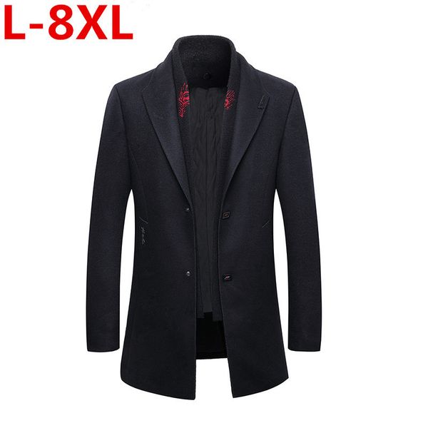 

8xl plus size 7xl 6xl 5xl men's business casual long wool & blend jacket male single breasted woolen coats outwear windbreaker, Black