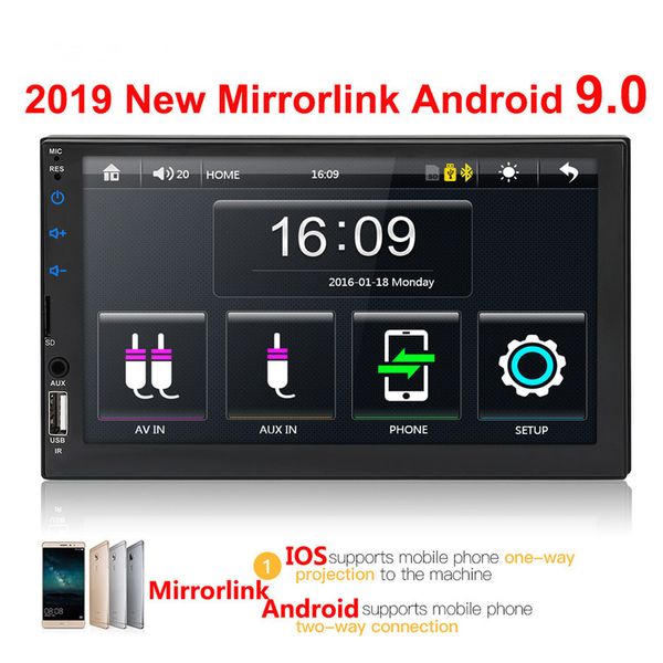 

2 din car radio 7" hd touch screen player mirrorlink android 9 mp5/sd/fm/mp4/usb/aux/bluetooth car auto audio for camera
