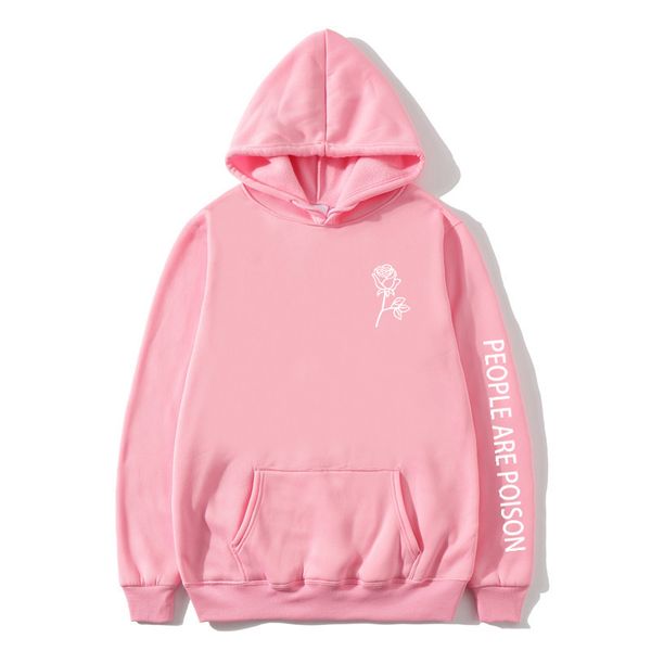 

fashion 2019 spring autumn latest hip hop people are poison rose print hoodies men women hooded sweatshirt, Black