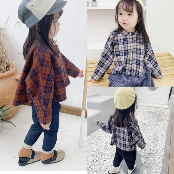 

children's british style autumn jacket in the children's plaid loose shirt girls wear female long-sleeved shirt, White;black