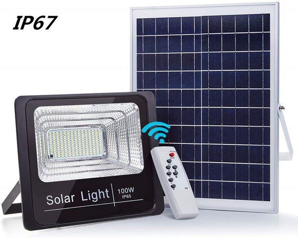Solar LED Light Spotlight 20W / 40W / 60W / 100W / 120W / 200W Super Bright Solar Lamp jardim Painel Projector IP67 com controle remoto