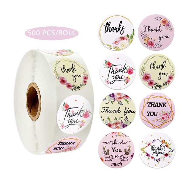 

500pcs/roll floral thank you stickers seal label sticker wedding accessory tag glass bottle envelope business box gift invitation card decor