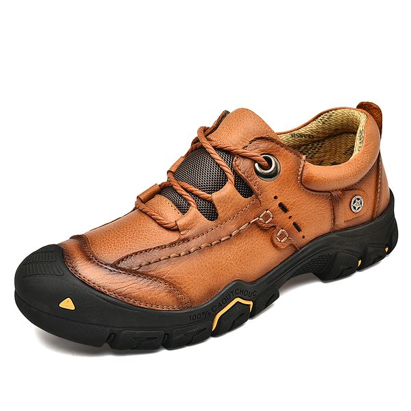 

outdoor men hiking shoes waterproof breathable sneakers anti-slip trekking shoes genuine leather hiking, Black