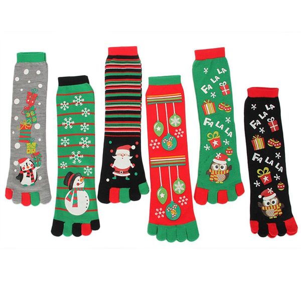 

christmas mens funny socks santa claus owl snowman printed novelty five finger toe socks with separate toes outdoor sports, Black