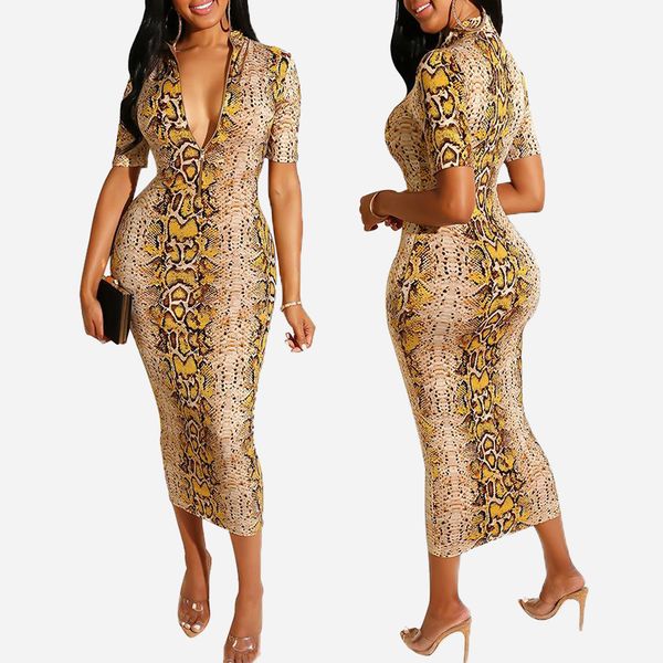 

20ss new arrival women's dress designer for summer luxury snakeskin print long sleeve dress v-neck bodycon dress & club style, Black;gray