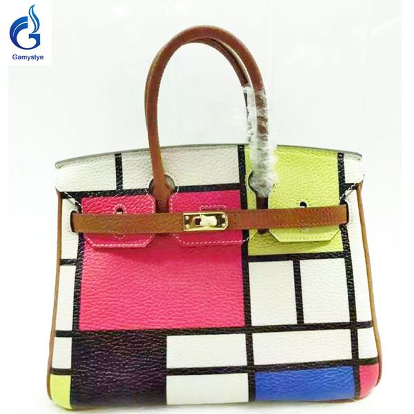 

red yellow green art painting original design genuine leather women bags women handbags painting hand drawing real cowskin quality