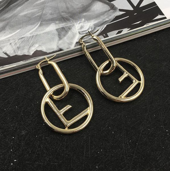 

creative circle letter earrings ladies long personality temperament exaggerated nightclub metal wind ear jewelry accessories, Golden